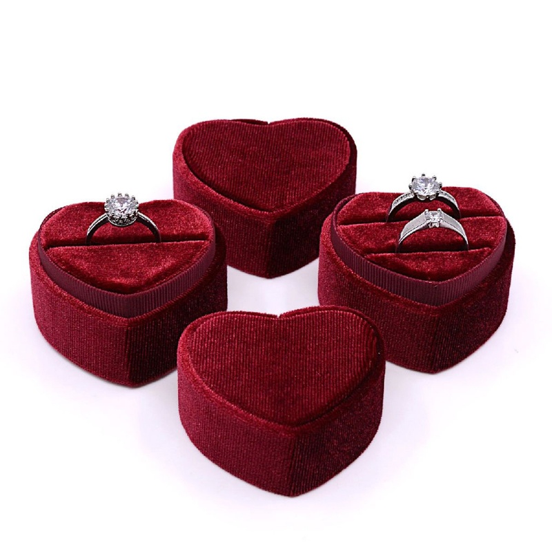 Hộp Đựng Nhẫn 1 / 2 Tầng Hình Trái Tim Màu Xám / Hồng / Đỏ Đậm Siêu Tinh Tế
