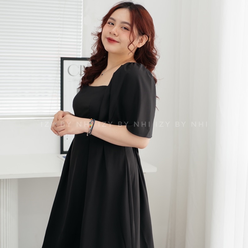 VÁY ĐẦM BIGSIZE ĐEN XOÈ TAY LOE LÓT LỤA DỰ TIỆC - IZYBYNHI