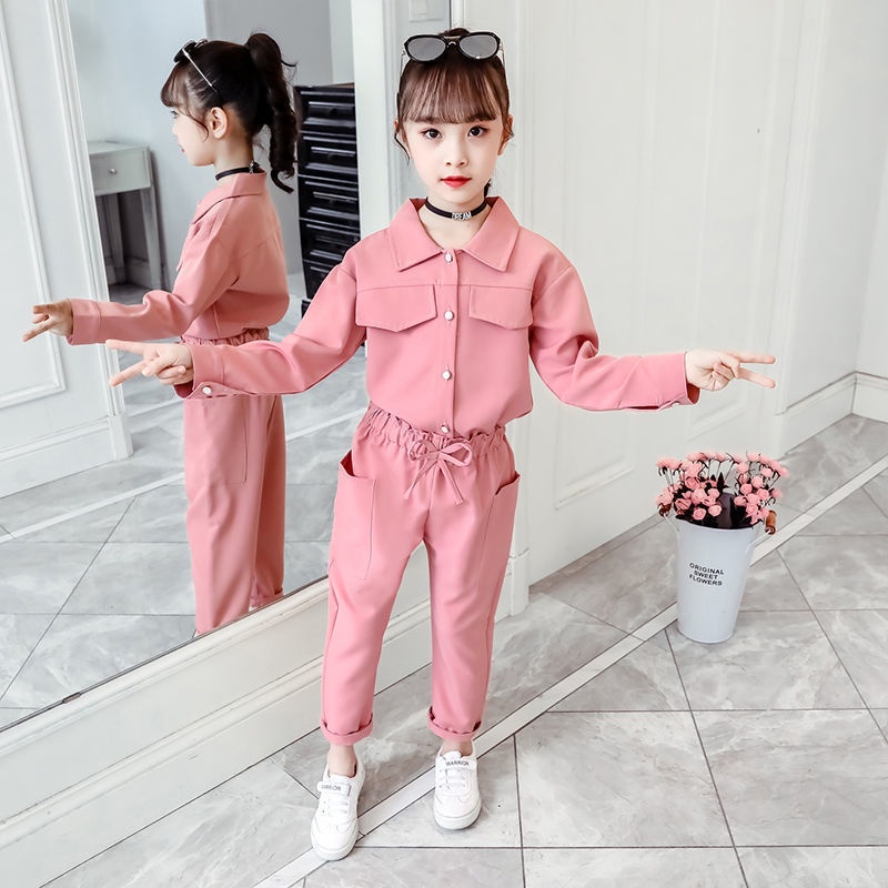 Bộ Đồ 2 Món Áo Thun Cotton Tay Dài Cổ Tròn + Quần Dài Thời Trang Cho Bé Gái 3-12 Tuổi