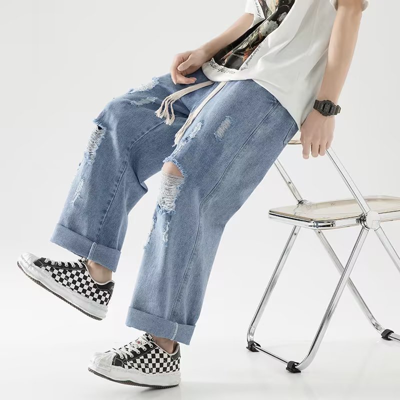 Quần Jeans Rách Dáng Rộng Thời Trang Hàn Quốc Cho Nam Giới size S-3XL