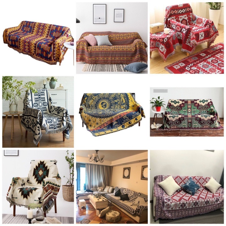Khăn phủ Sofa, Thảm thổ cẩm vintage trang trí phòng khách kích thước 1m8x2m3