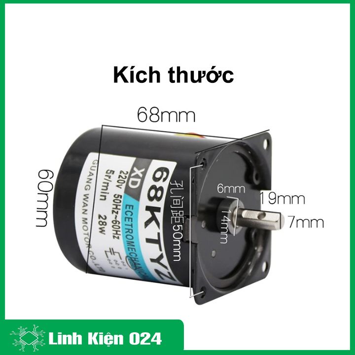 Động cơ giảm tốc 220VAC 28W, motor 68KTYZ trục 7mm chế máy quay thịt, máy công nghiệp