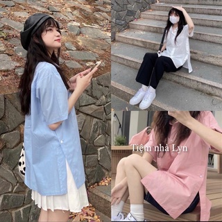 Áo sơ mi cộc tay cúc eo nhiều màu