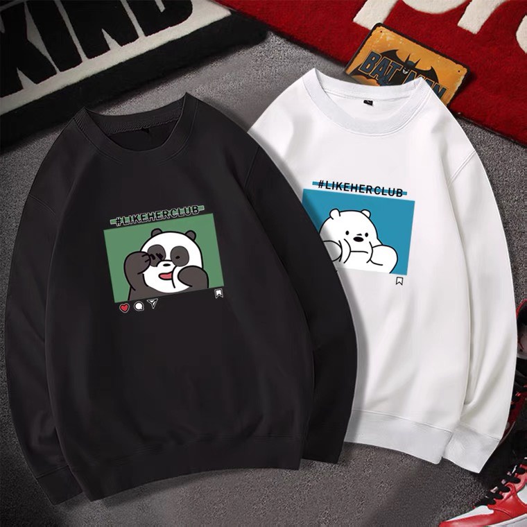 ÁO SWEATER CẶP NAM NỮ KHÔNG NÓN IN GẤU CHẤT LIỆU NỈ BÔNG 2 MÀU ĐEN TRẮNG SIZE TỪ 35-70KG