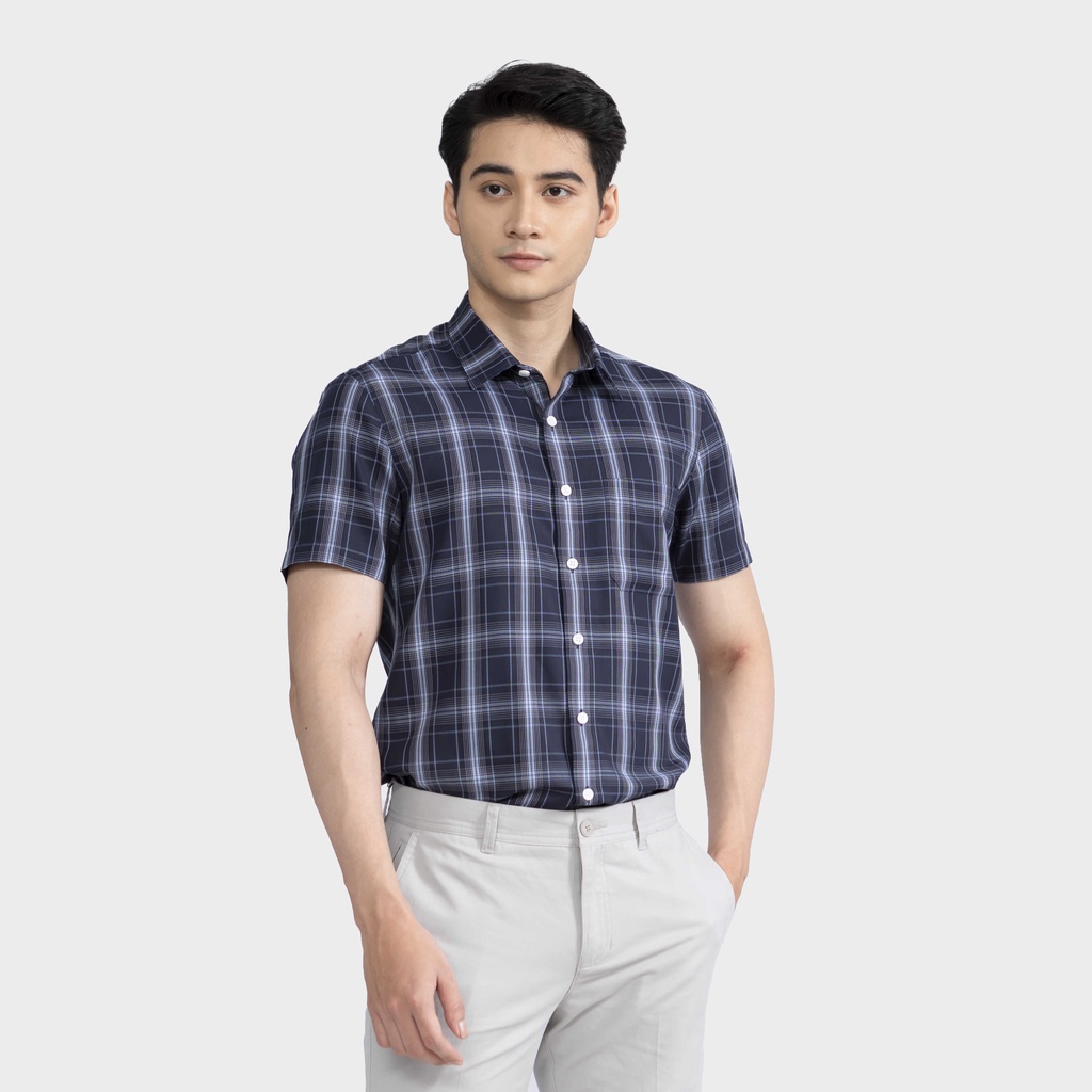 Áo sơ mi ngắn tay nam Aristino phom perfect fit, thiết kế tà bằng, màu tím than nổi bật - ASS471S2