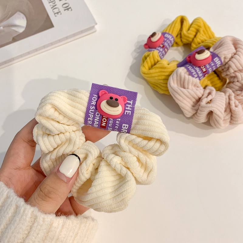 Dây cột tóc scrunchies vải len nhung họa tiết gấu mặt cười đáng yêu S14