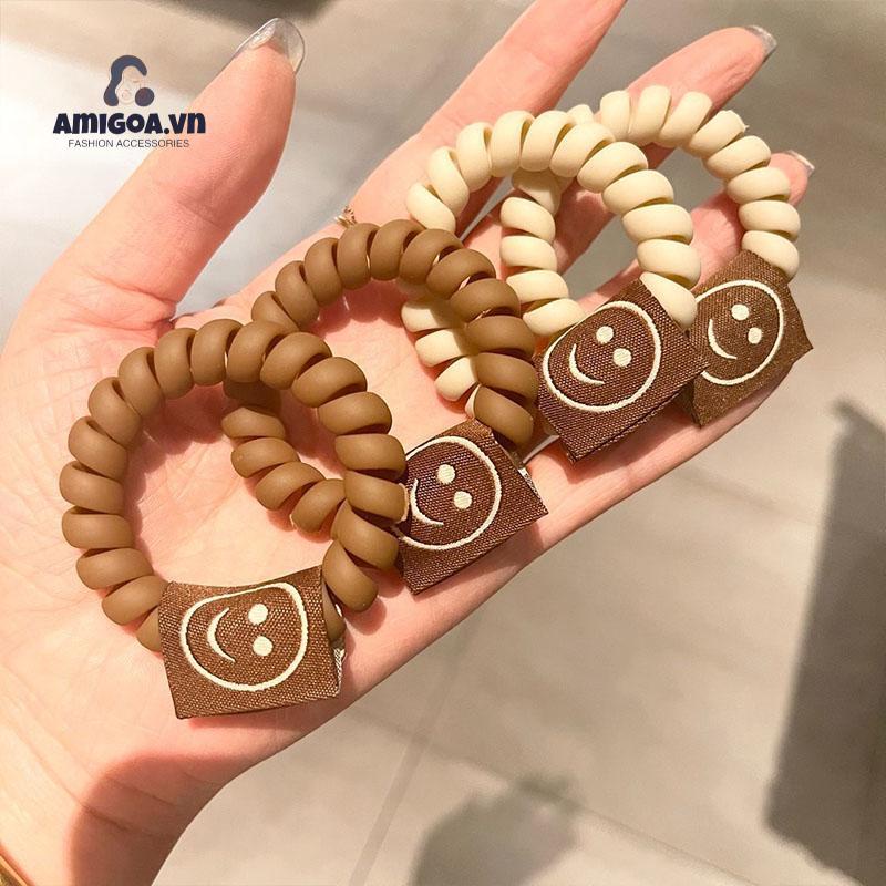 ✨✨Dây Buộc Tóc Hình Mặt Cười Màu Trà Sữa Phong Cách Phương Tây Dễ Thương Cho Nữ