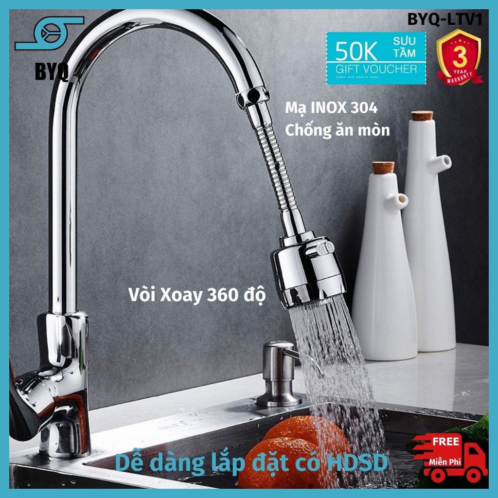 Vòi nước tăng áp cổ xoay 360 độ BYQ-LTV1 , kéo dài vòi xả nước , vọ mạ inox 304 chống rỉ sét , độ bền cao Tiện dụng