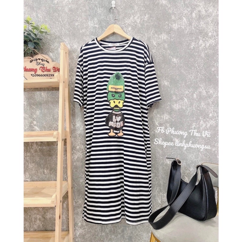 Váy suông kẻ hình vịt chất liệu cotton, đầm suông kẻ tiểu thư