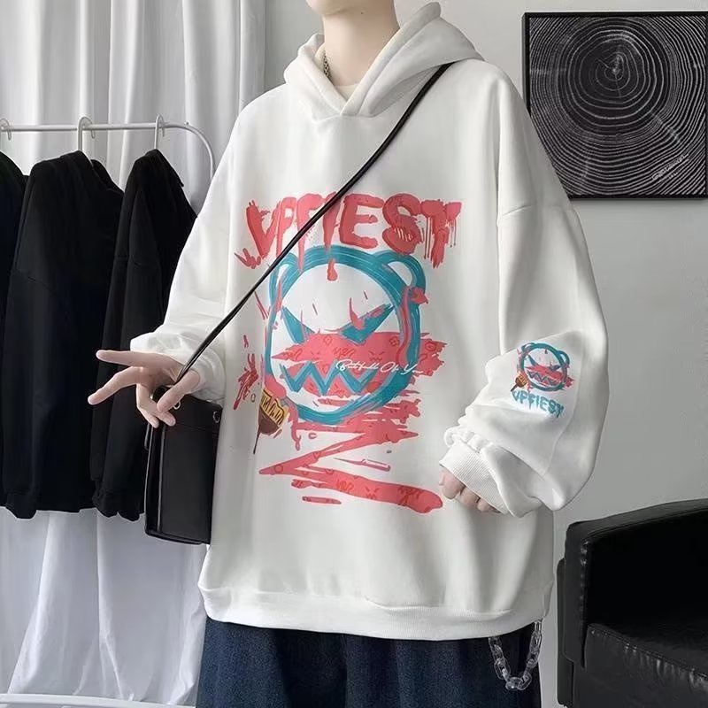 Áo Hoodie Dáng Rộng In Họa Tiết Hoạt Hình Phong Cách hip hop Đường Phố Hàn Quốc Chất Lượng Cao Cho Nam Size M-5XL