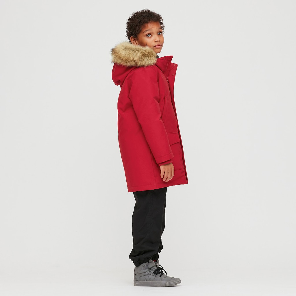 (UNIQLO Nhật chính hãng) KID- Áo khoác Parka phao dáng dài có mũ lông của trẻ em- KID WARM PADDED COAT