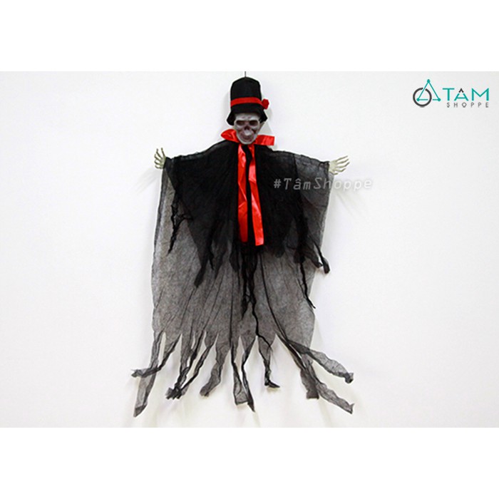 Mô hình con ma đầu lâu đội nón đen đỏ dài 90cm có tay TTTM