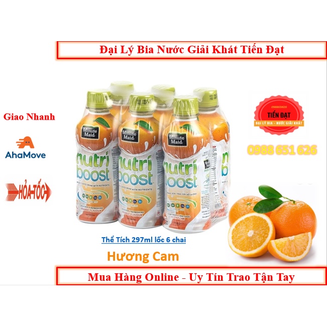 Lốc 6 Chai Sữa Trái Cây NUTRI BOOST  Hương Cam/ Dâu Chai Nhựa 297ml date mới