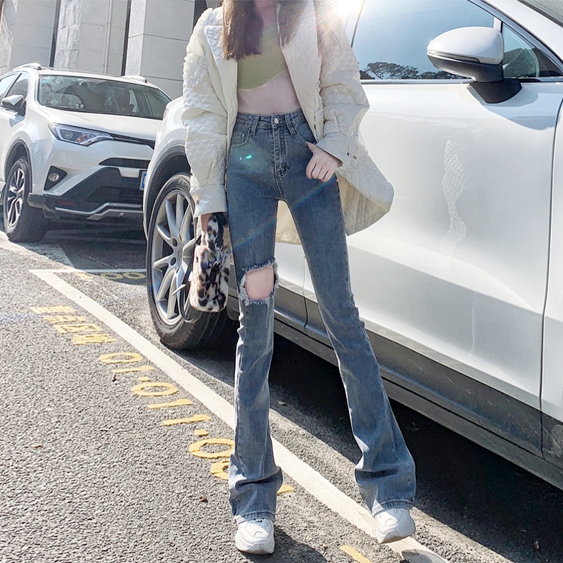 Ethelgirl Quần jeans Nữ Lưng Cao Ống Loe Thời Trang