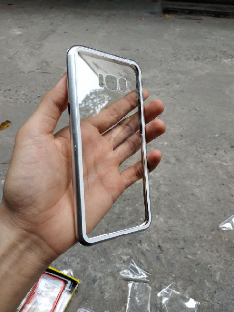 Ốp lưng Samsung Galaxy S8 - Galaxy S8 Plus viền kim loại lưng kính trong suốt hít nam châm 360