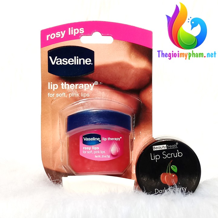 Combo Dưỡng Môi Hồng Vaseline 7g + Tẩy Kỳ Môi Lip Scrub 10g