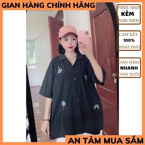 Áo sơ mi cộc tay thêu hình ngộ nghĩnh nữ 🍀áo sơ mi nữ UNISEX ,chất thô mềm chuẩn form  phong cách hàn quốc THỜITRANG1989