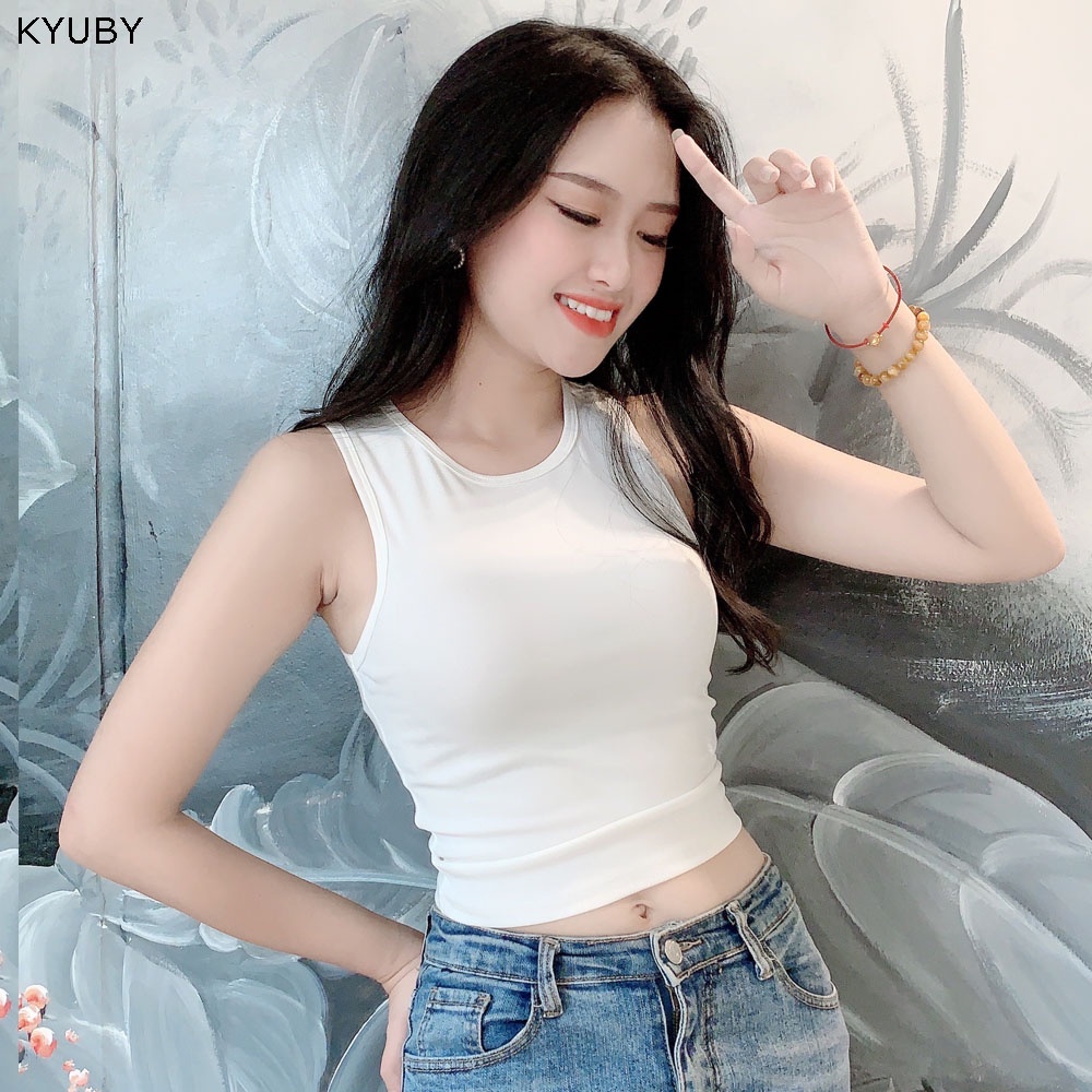 Áo croptop nữ KYUBY chất cotton - Áo ba lỗ cộc tay dáng ôm mềm mịn