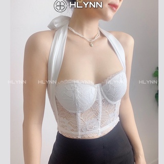 Áo corset ren phối nơ lụa satin mặc 2 kiểu m169