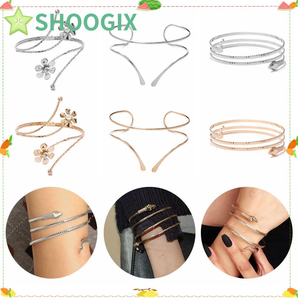 SHOOGIX Retro Alloy Hollow Arm Chain Geometric Pattern Adjustable Armband Body Bracelet Fashion Bangle Jewelry Gifts