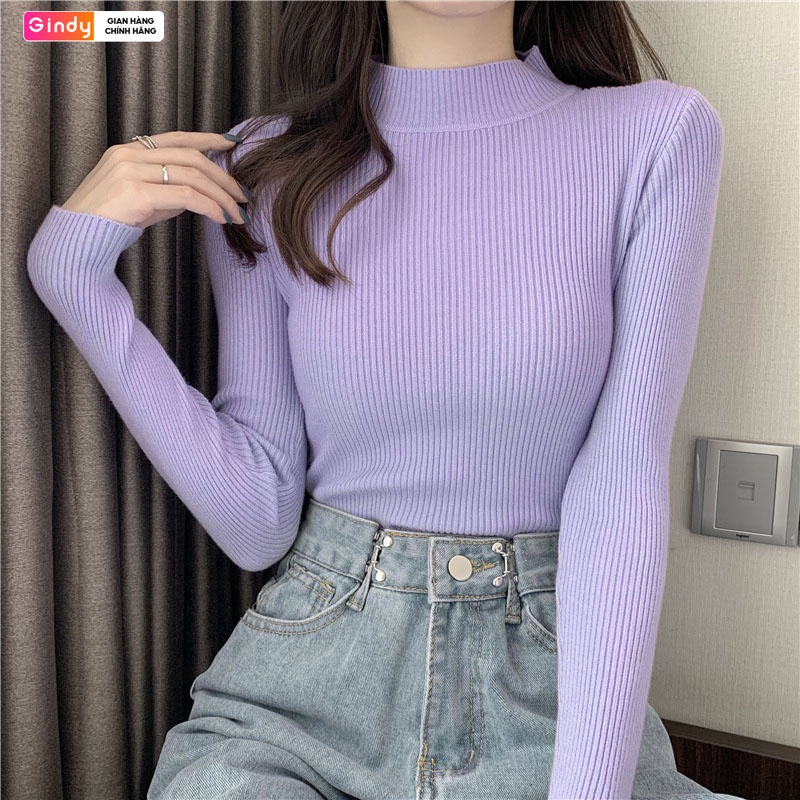 Áo len tăm nữ cổ lọ GINDY trơn dáng ôm dài tay co giãn thời trang thu đông A1101