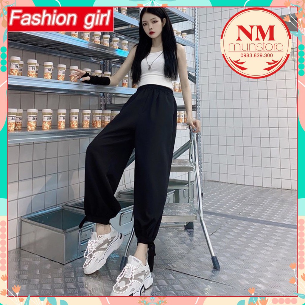 💟 [ ẢNH THẬT ] 💕 Quần jogger buộc nơ 𝐍𝐌 Closet from rộng 2 màu Đen Trắng, chất cotton loại 1 dầy siêu hot hè 2021 💕