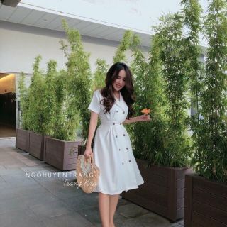 Đầm cổ vest 2 hàng nút