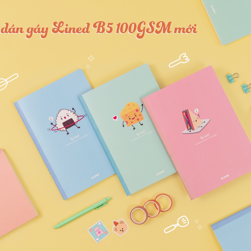 Vở kẻ ngang KLONG LINED 80 120 200 trang may dán gáy - Tập học sinh, sinh viên khổ B5 MS 825 826 827