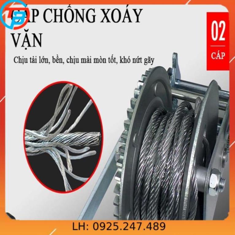 Tời Quay Tay 2000 LBS Tải Trọng 900 Kg Có Cáp Móc 8 Mét Liên Sơn