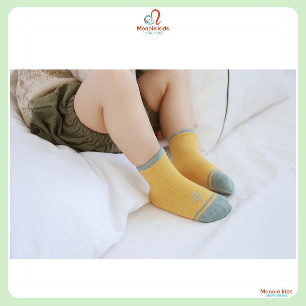 Set 5 đôi vớ họa tiết unisex cho bé, tất trẻ em cotton cổ cao mềm mại co giãn - Monnie Kids
