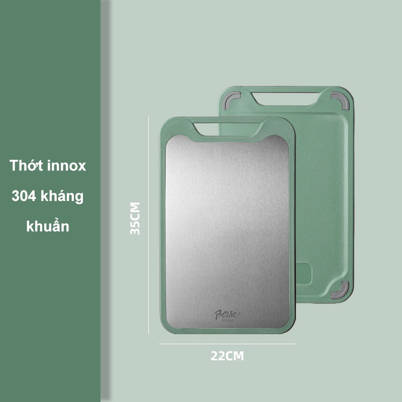 Thớt inox 304 và nhựa kháng khuẩn BEIHE cao cấp có đế mài tỏi ớt tiện dụng