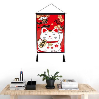 Tranh vải Mèo Thần Tài may mắn treo tường trang trí phong cách Nhật Bản ANDHERE