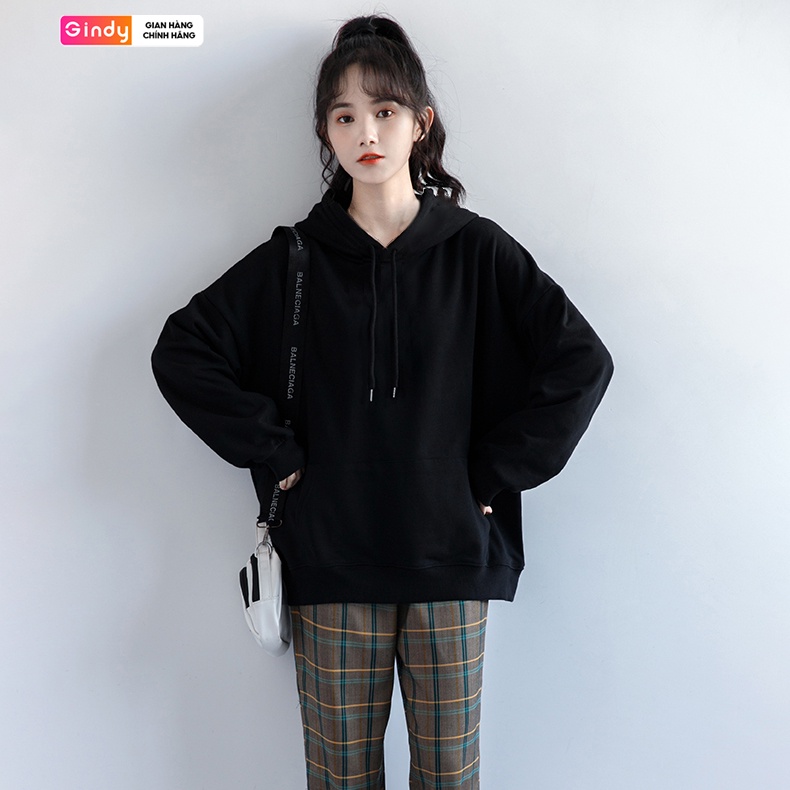 Áo mũ hoodie sweater nỉ bông trơn form vừa dài tay GINDY màu trắng và đen chất nỉ thời trang thu đông ấm áp A12113 | BigBuy360 - bigbuy360.vn