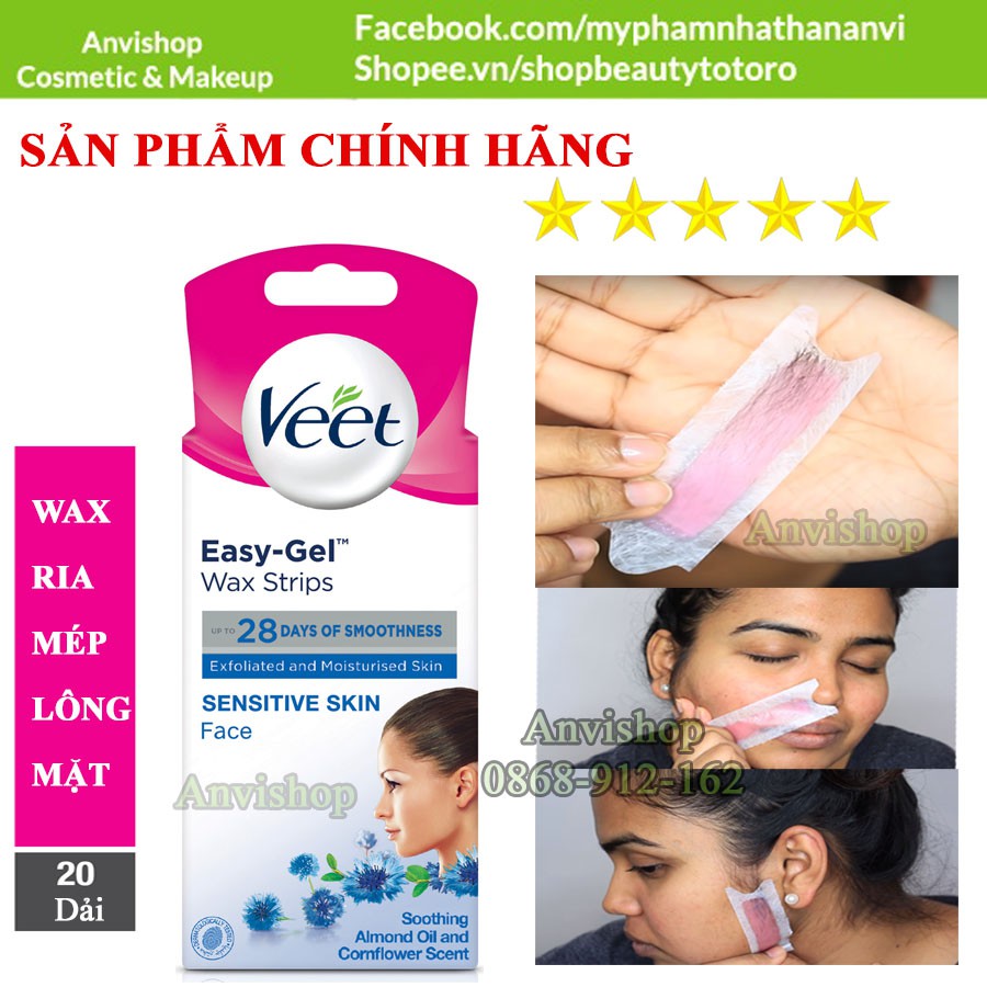 Tẩy lông ria mép, wax lông mặt Veet hộp 20 dải sáp tặng kèm gói dưỡng da | BigBuy360 - bigbuy360.vn