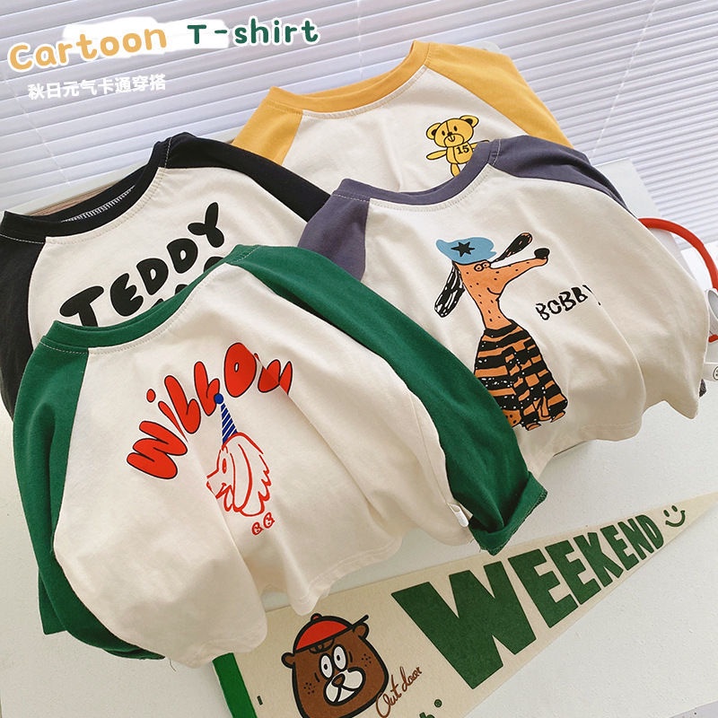 Áo Thun Tay Dài 100% Cotton In Họa Tiết Hoạt Hình Thời Trang Mùa Thu Cho Bé Trai Và Gái