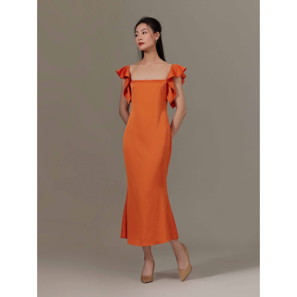 Đầm lụa đuôi cá tay bèo tôn dáng Mauve Ruffled Sleeves dress
