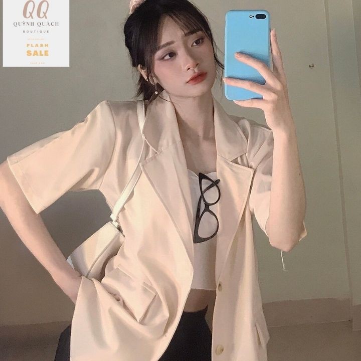 Set vest nữ áo blazer tay ngắn 1 lớp túi nắp phong cách hàn quốc kèm quần short cạp chun thanh lịch JUMIO | BigBuy360 - bigbuy360.vn