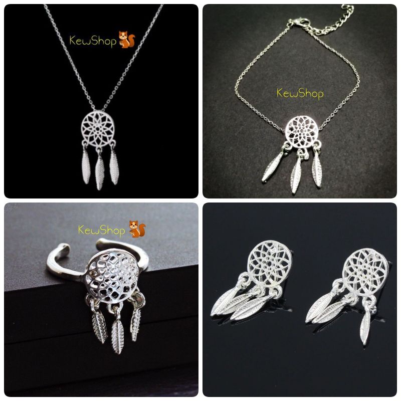 Bộ Trang Sức DreamCatcher/ Vòng Nắm Bắt Ước Mơ Xinh Xắn (Vòng Cổ-Lắc Tay-Bông Tai-Nhẫn)