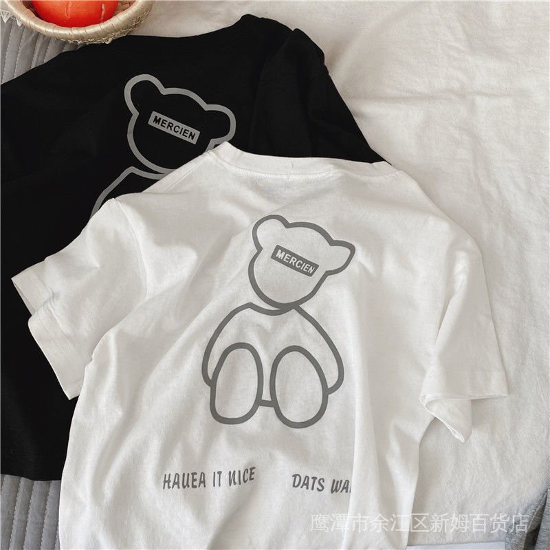 Áo Thun Tay Ngắn Cổ Tròn In Hình Gấu Dễ Thương Phong Cách Hàn Quốc Thời Trang Mùa Hè Dành Cho Bé Trai Và Bé Gái E7Tu 2022