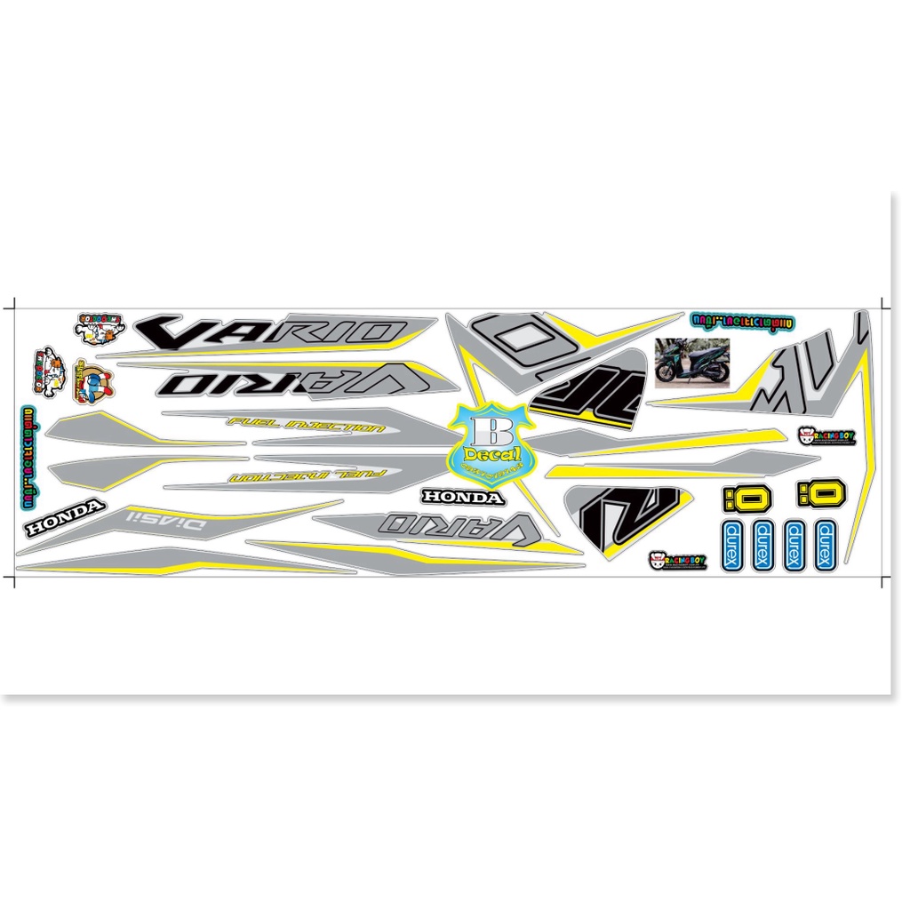 ( Quí khách vui lòng mang ra tiệm cho thợ dán ) Tem vario 150 xám vàng trắng