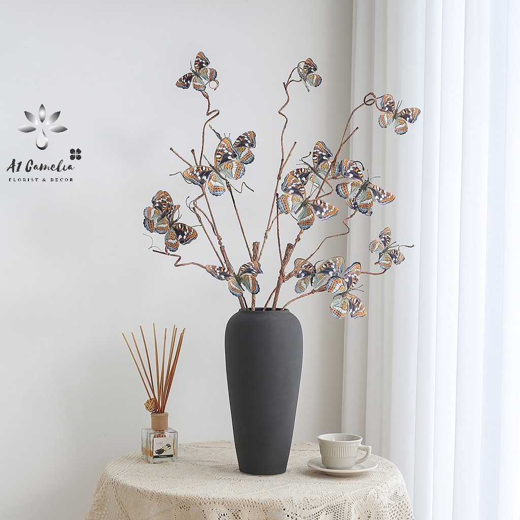 Hoa Giả - Hoa Bướm Decor Cao Cấp, Cành 95cm, 1 Cành 5 Bướm Trang Trí Nhà, Phòng Khách, Phòng Ngủ, Bàn Làm Việc, Nội Thất