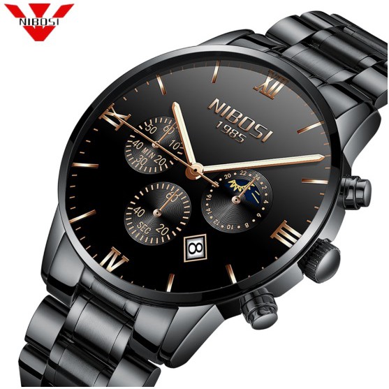 Đồng hồ nam dây thép đặc fullbox Nibosi 2325