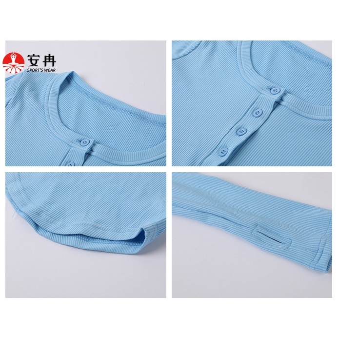 Áo Thun Thể Thao ANRAN Tay Dài Cổ Chữ V Dáng Ôm Chất Liệu Nhanh Khô Thời Trang Quyến Rũ Cho Nữ