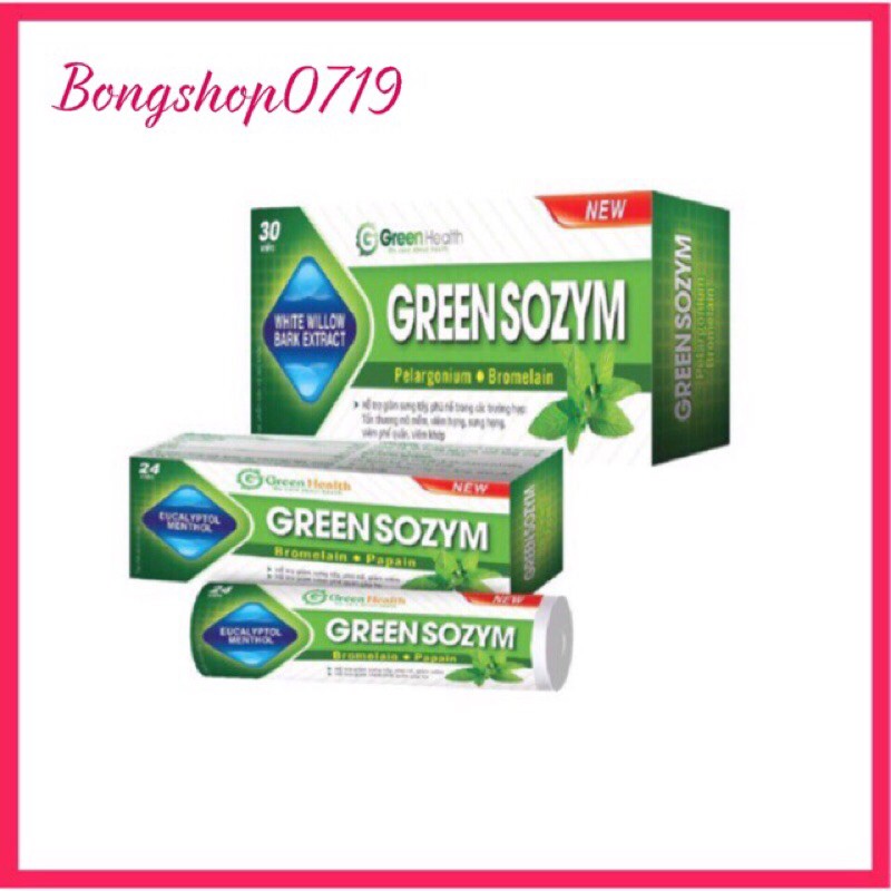 Ngậm giảm rát họng, viêm phế quản Green Sozym. Tuyp 24 viên ngậm