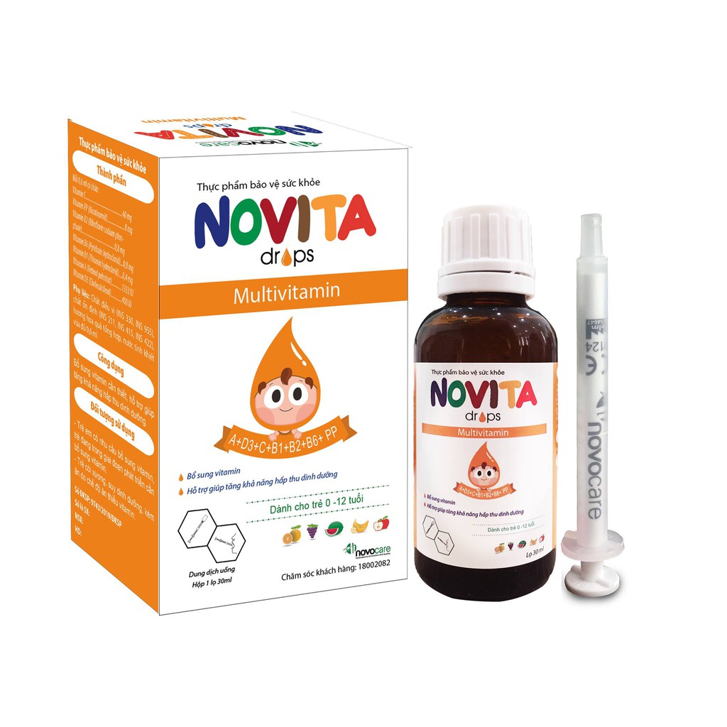 VITAMIN THIẾT YẾU cho trẻ từ 0 tháng tuổi - NOVITA DROPS- Dạng NHỎ GIỌT hàm lượng cao, phù hợp cho trẻ biếng ăn, ốm vặt | Thế Giới Skin Care