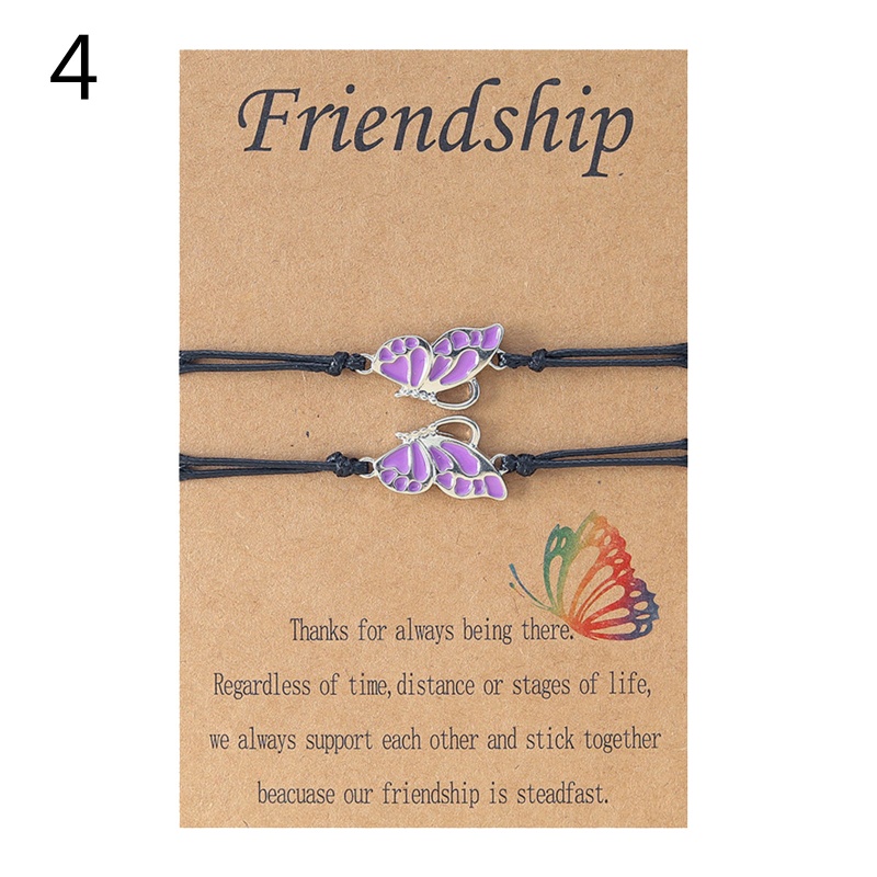 Seng Set 2 Vòng Tay Dây Bện Mặt Bướm Cho Tình Bạn