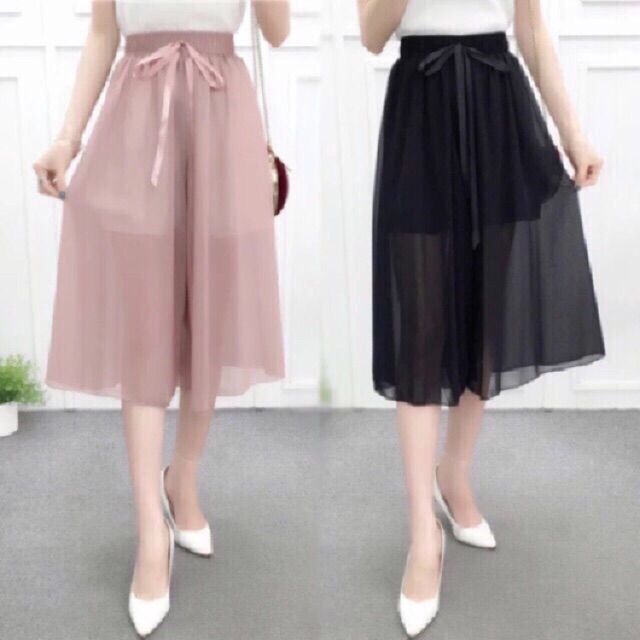 SẴN HÀNG | #889 Quần giả váy, Culottes, quần ống rộng voan kèm nơ lụa hàng Quảng Châu loại 1