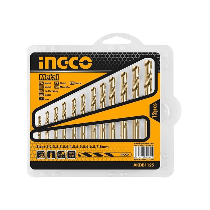 2-8mm Bộ 12 mũi khoan kim loại HSS INGCO AKDB1125