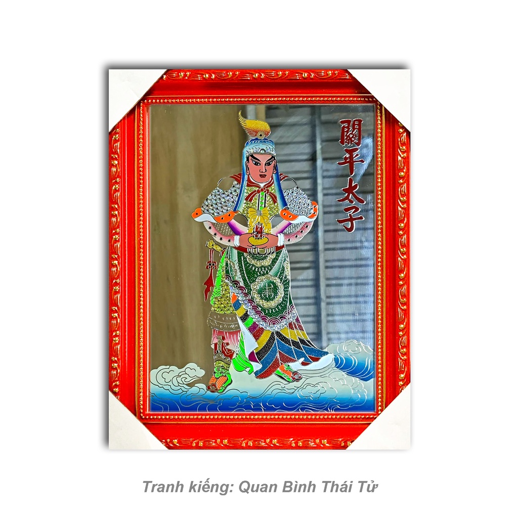 Tranh Kiếng Quan Bình Thái Tử - Nền Gương - Tranh kiếng - Khung gỗ