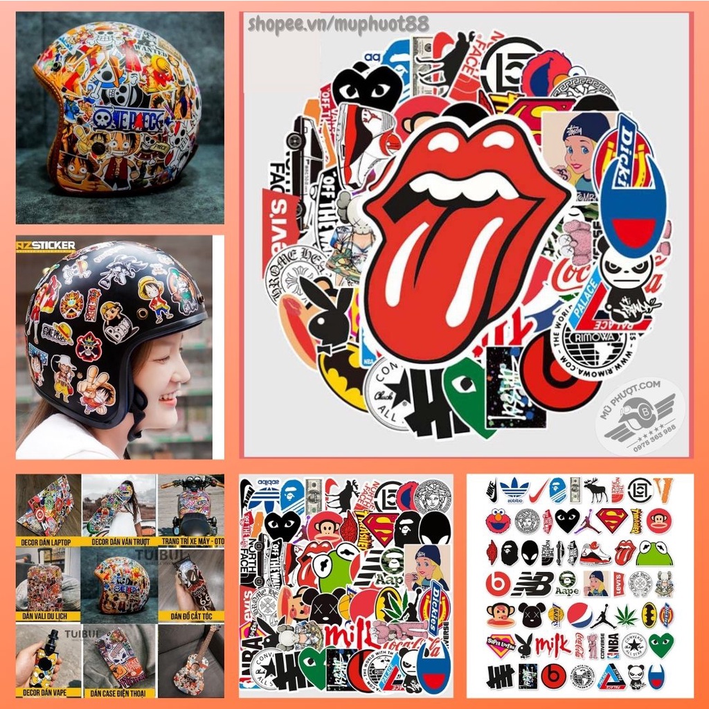[Set 57 Cái] Sticker cute dán laptop, mũ nón bảo hiểm, vali, xe tay ga các thương hiệu HOT nhất - MP.001